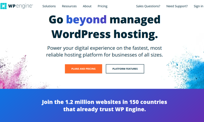 최고의 WordPress 웹 호스팅을 위한 WP 엔진 스플래시 페이지