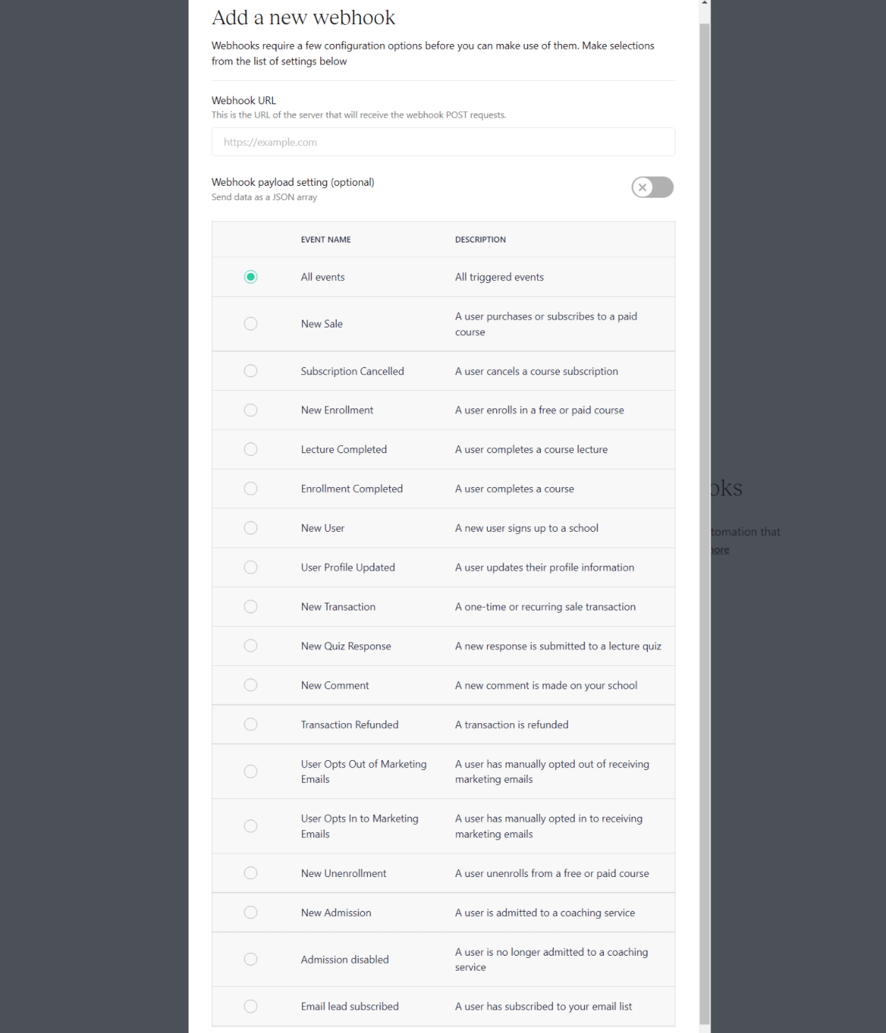 Configurazione di webhook