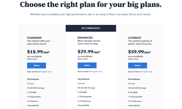 최고의 VPS 호스팅을 위한 Bluehost VPS 가격