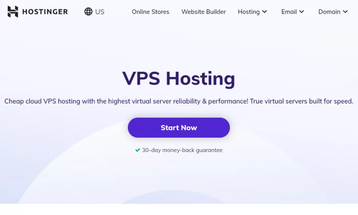 최고의 VPS 호스팅을 위한 Hostinger 시작 페이지