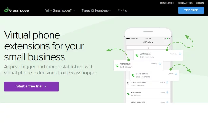VoIP 전화 서비스용 Grasshopper 확장 시작 페이지