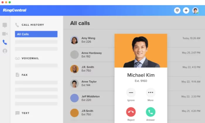 VoIP 전화 서비스를 위한 RingCentral 인터페이스