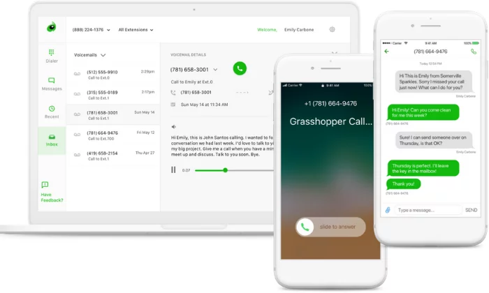 VoiP 전화 서비스를 위한 Grasshopper 모바일 및 데스크탑 인터페이스