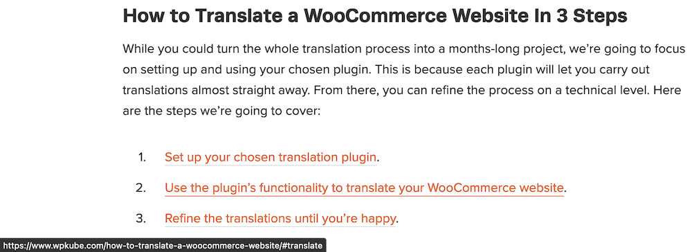 WPKube 게시물의 WordPress 앵커 링크.