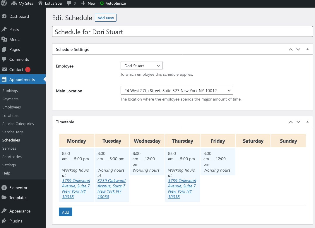 horaire de travail système de réservation wordpress