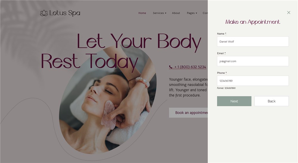 widget de réservation des détails du client