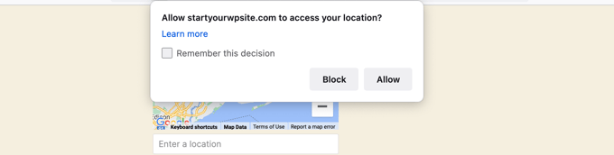 用户需要允许您的网站访问他们的位置 The User Will Need to Give Permission for Your Website to Access Their Location