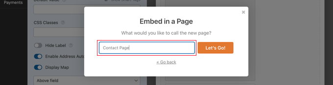 为页面命名,然后单击“Let's Go!”按钮 Give the Page a Name and Click the ‘Let’s Go!’ Button