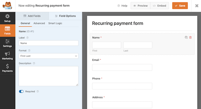 编辑 WPForms 定期付款表格
