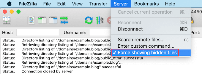 在 FileZilla 中显示隐藏文件 Showing hidden files in FileZilla