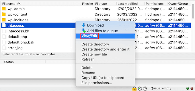 编辑 .htaccess 文件 Editing the .htaccess file