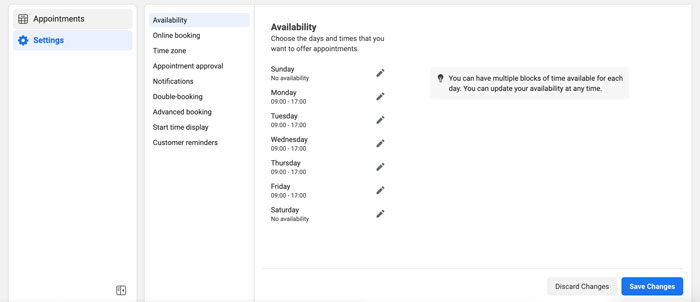 Gerenciar compromissos com o Facebook Business Suite