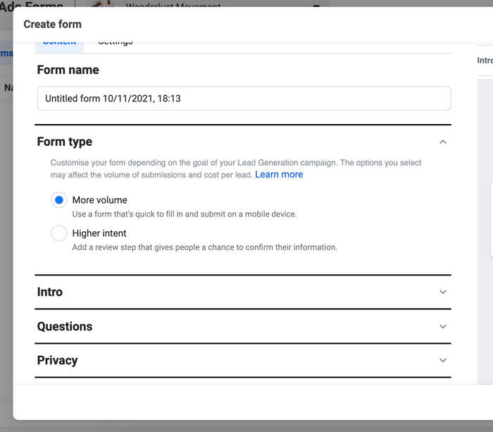 formulários de lead no facebook business suite