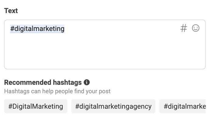 Hastags recomendadas do Facebook Business Suite