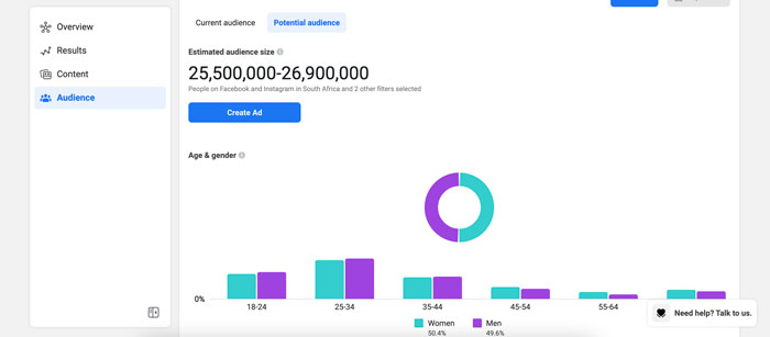 Tamanho estimado do público-alvo do Facebook Business Suite