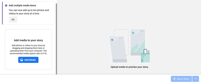 criando histórias no Facebook Business Suite