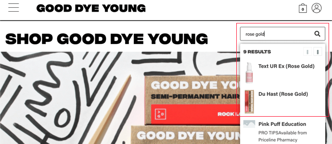 Página de resultados da pesquisa de produtos Good Dye Young