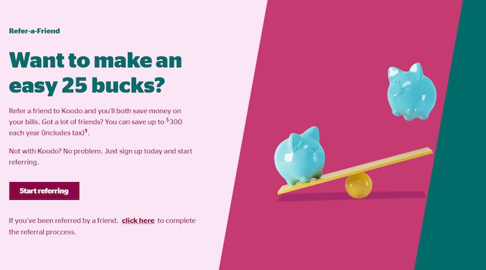 estágios do funil de marketing - banner do programa de referência koodo da empresa telefônica oferecendo US $ 25 por referência marketing funnel stages - phone company koodo referral program banner offering $25 per referral