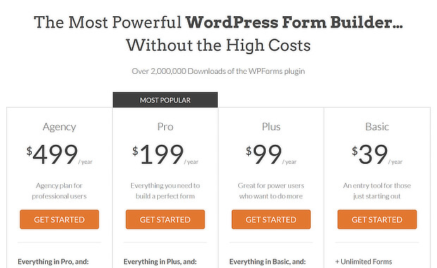 estágios do funil de marketing - guia a página de preços do wpforms mostrando os preços de alto a baixo marketing funnel stages - guide wpforms pricing page showing pricing from high to low