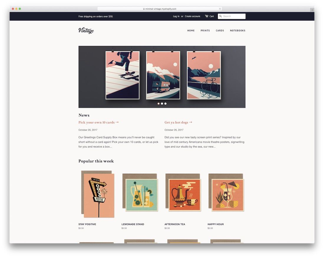tema vintage mínimo melhor shopify