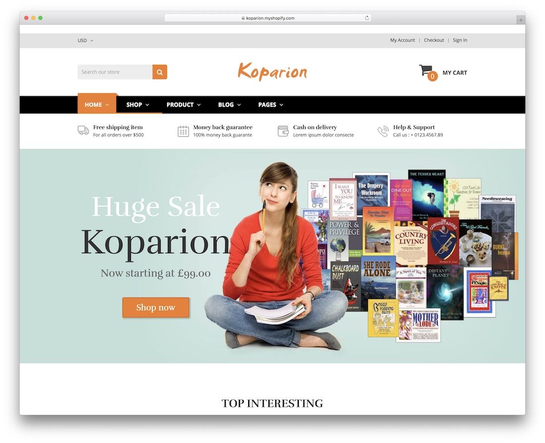 motyw księgarni koparion shopify