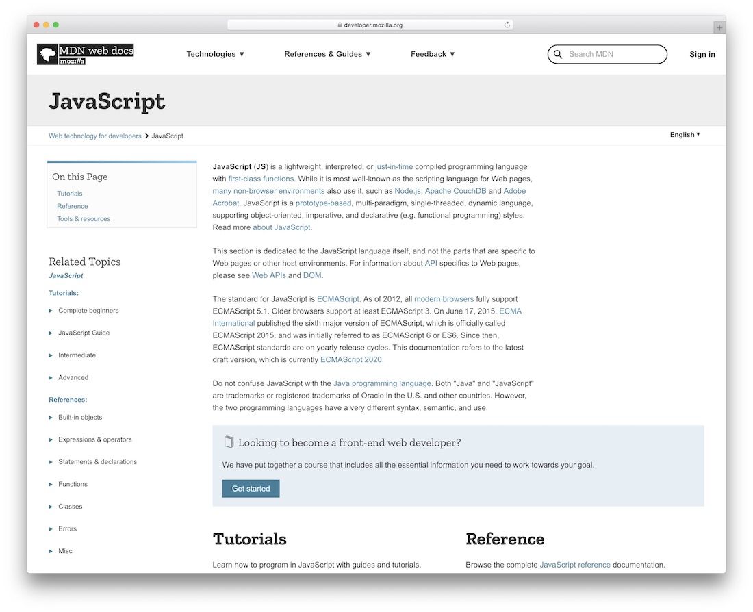 mdn impara javascript online