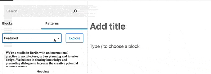 카테고리별로 블록 패턴 정렬 Sort block patterns by category