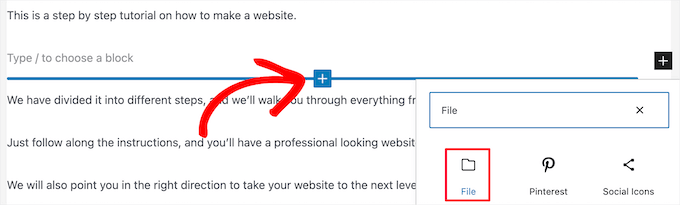 게시물 또는 페이지에 파일 블록 추가 Add file block in posts or pages