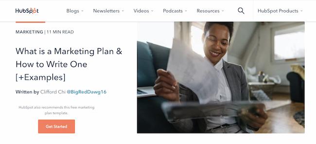 ตัวอย่าง H1, HubSpot, การดูเพจของ “แผนการตลาดคืออะไร & จะเขียนอย่างไร [+ตัวอย่าง]”