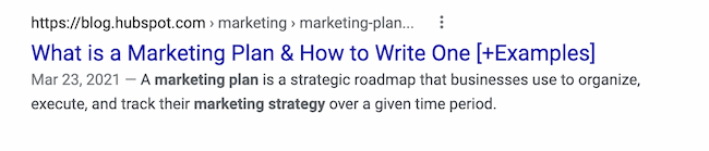 ตัวอย่างแท็กชื่อ: HubSpot "แผนการตลาดคืออะไรและจะเขียนอย่างไร [+ตัวอย่าง]