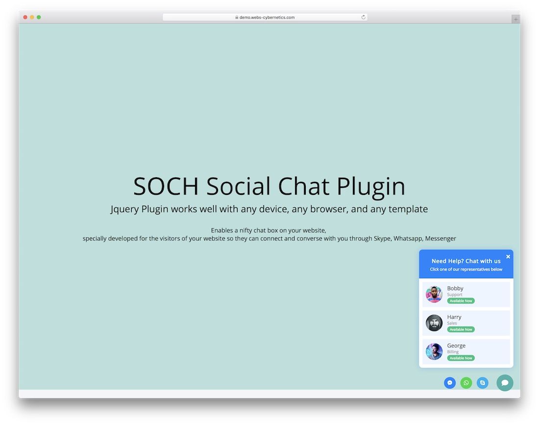 soch social chat suporte jquery plugin social media