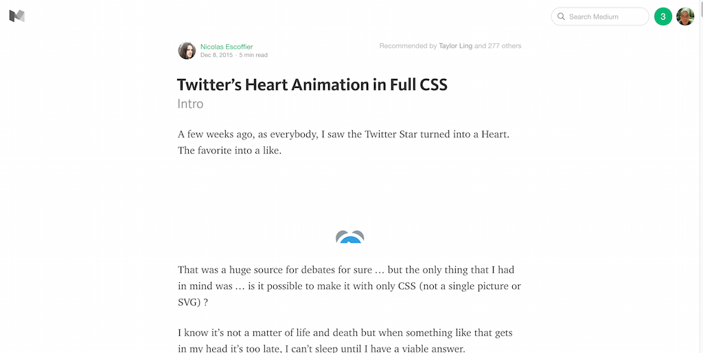 Animação do coração do Twitter em CSS completo — Médio