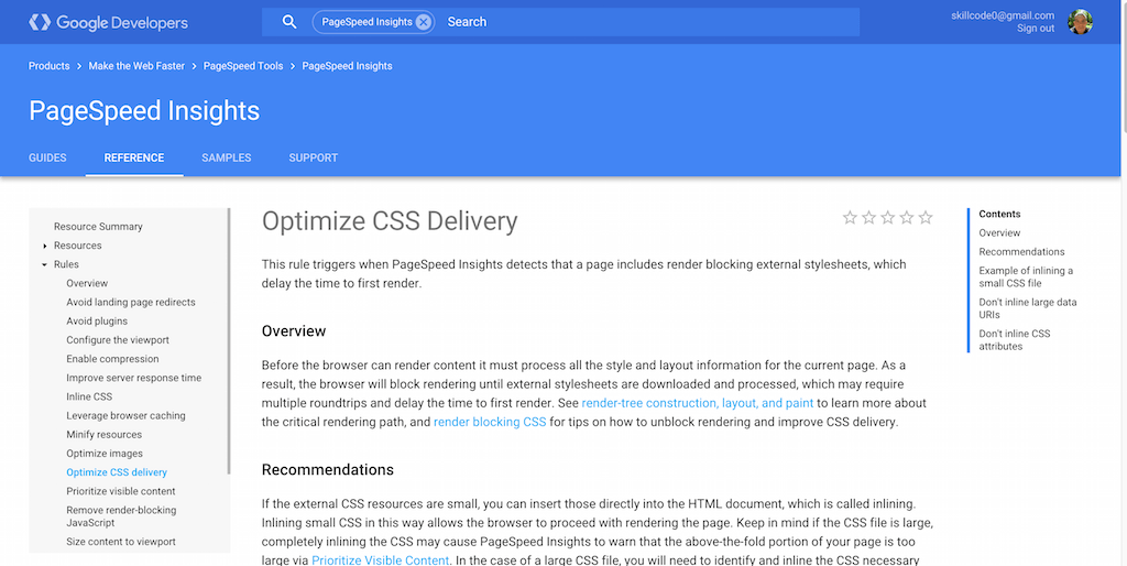 Otimize a entrega de CSS PageSpeed ​​Insights Google Developers