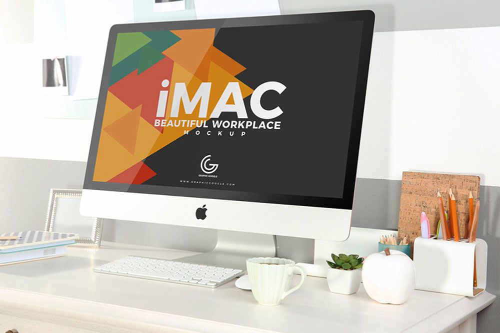 бесплатный макет imac на столе