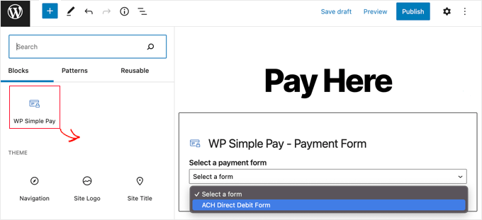 เพิ่ม WP Simple Pay Block