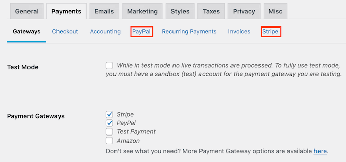 Gateway di pagamento predefiniti di Easy Digital Downloads Easy Digital Downloads' default payment gateways
