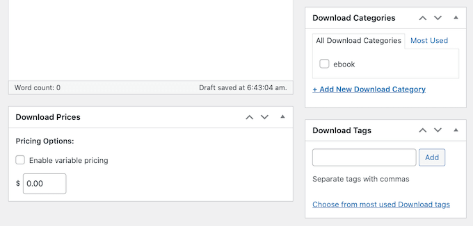 Creazione di categorie e tag per i tuoi download digitali Creating categories and tags for your digital downloads