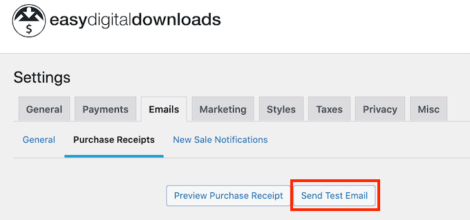 Il pulsante Invia e-mail di prova The Send Test Email button