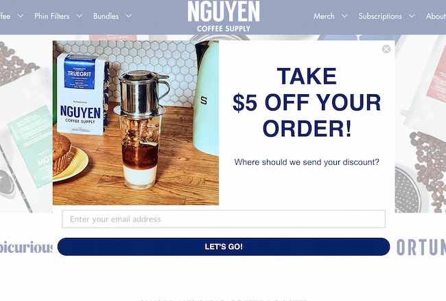 退出意图弹出示例：Nguyen Coffee Supply