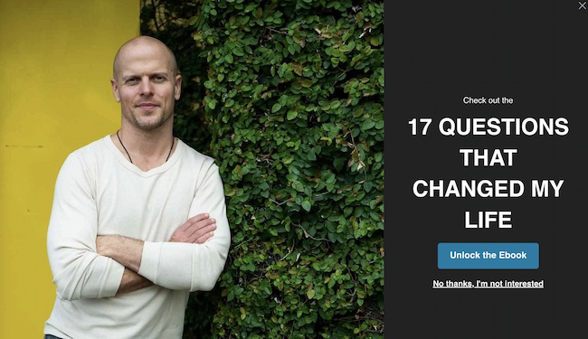 退出意图弹出示例：Tim Ferriss