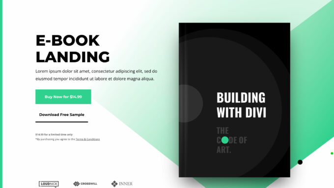 O tema da página de destino do ebook Divi.