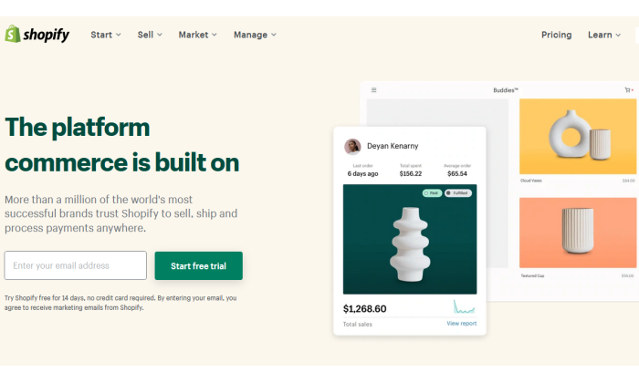 Página principal de Shopify para Shopify Vs Wix
