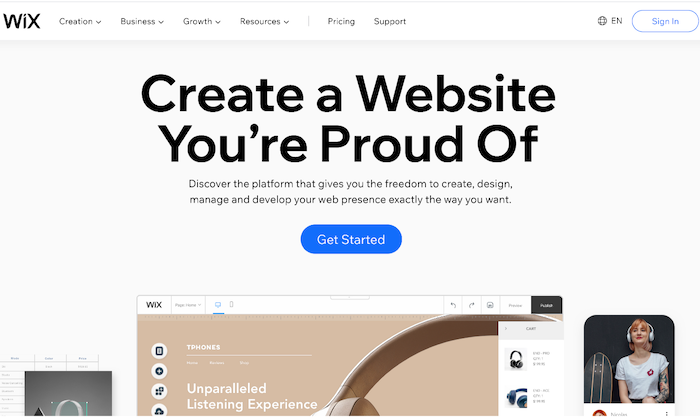 Página principal de Wix para Shopify Vs Wix