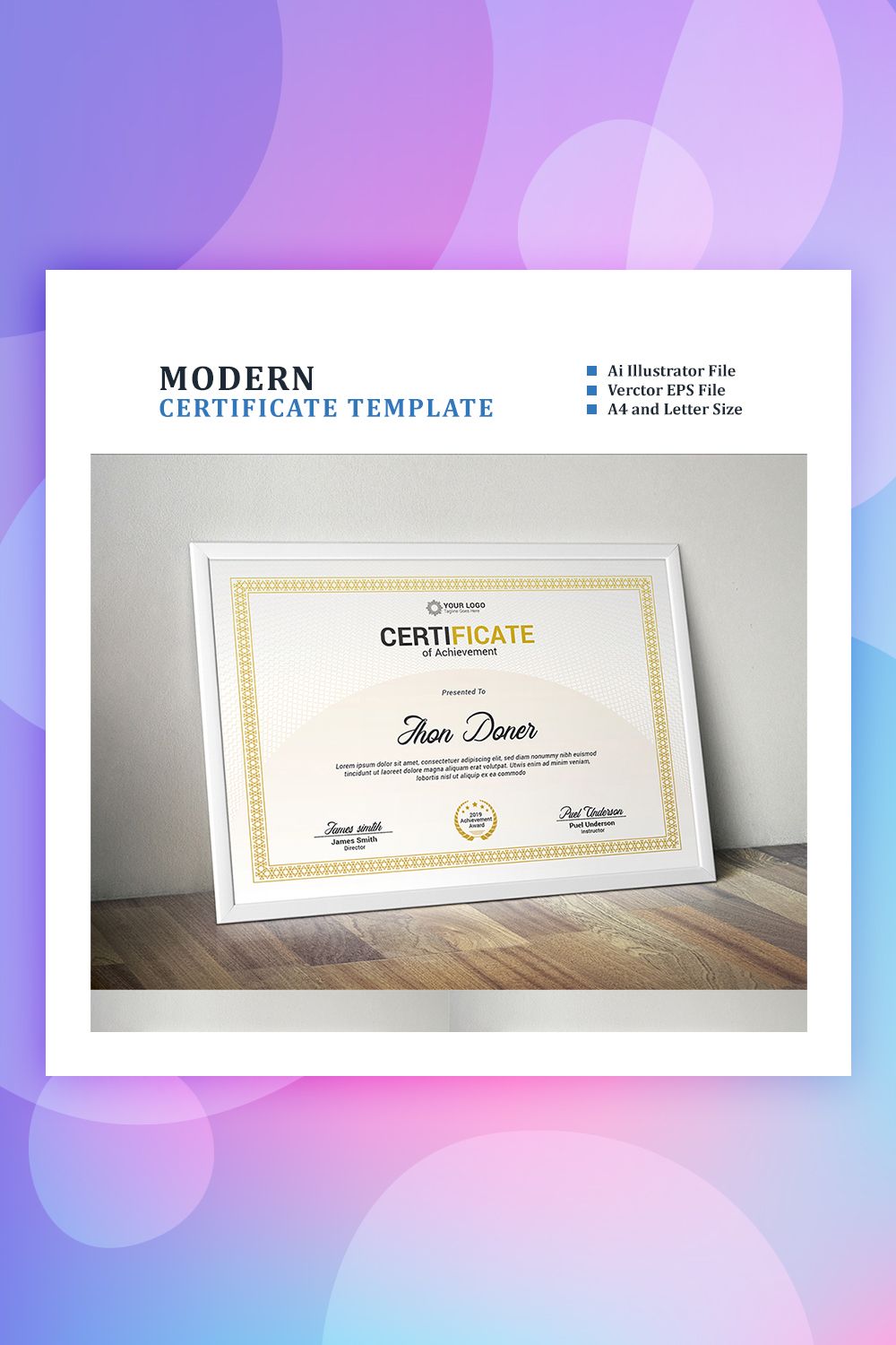 Diploma Modern, Templat Sertifikat Prestasi