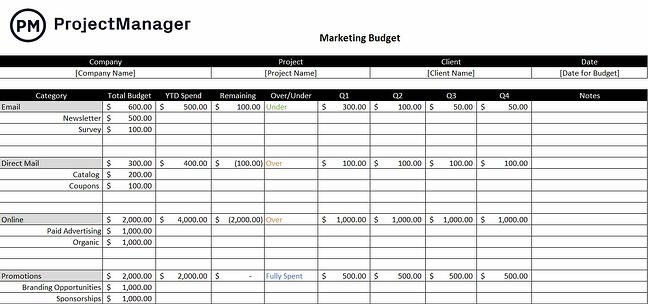 营销项目管理预算模板：projectmanager
