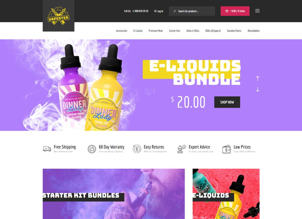Vapester | Tema Criativo para Loja de Cigarros e Vape Shop WooCommerce