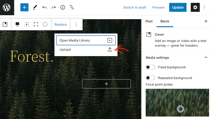 WordPress Kapak bloğuna bir resim yükleme Uploading an image to the WordPress Cover block