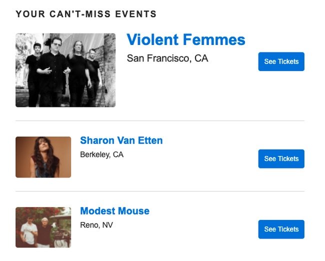 Beispiel für E-Mail-Personalisierung: Ticketmaster