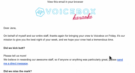 Beispiel für E-Mail-Personalisierung: Voicebox