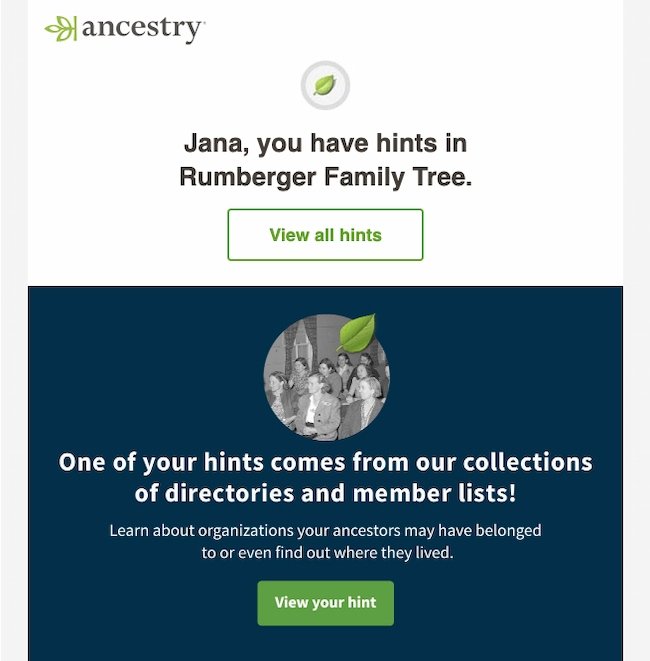Beispiel für E-Mail-Personalisierung: Ancestry